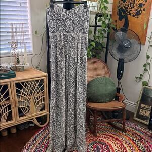 Parker Cay Black & Ivory Lace Overlay Strapless Wide Leg Back Zip Jumpsuit